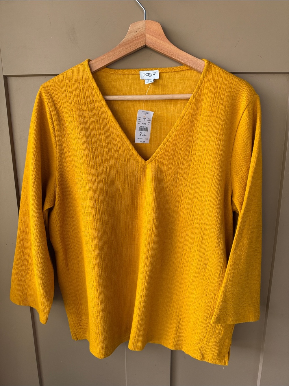 J. Crew Factory New w Tag L V Neck Long Sleeve Textured Blouse in Mustard Yellow